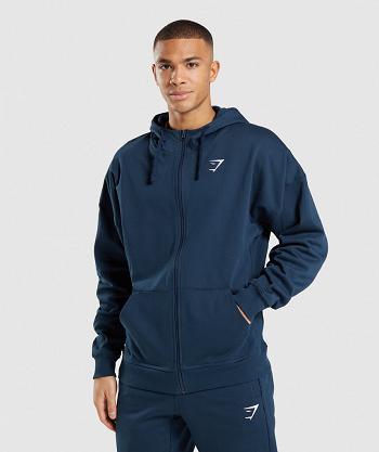 Gymshark Essential Zip Up Muške Majica S Kapuljačom Tamnoplave | HR 2738AHK